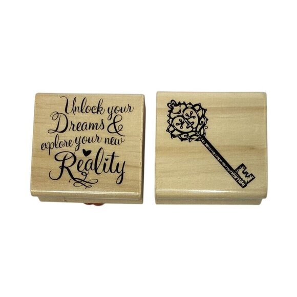 Rubber Stamp Set Unlock your Dreams And explore your new Reality Inspirational - Picture 1 of 2